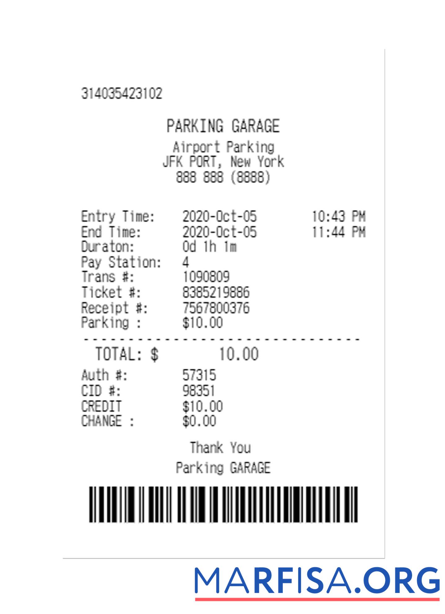 Downloadable PARKING GARAGE payment check template